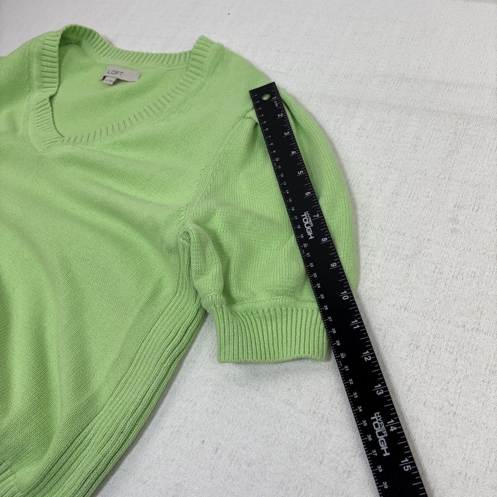 Loft Womens‎ XL Green Knit Puff Sleeve Cotton Sweater Classic Feminine Preppy - Picture 12 of 13